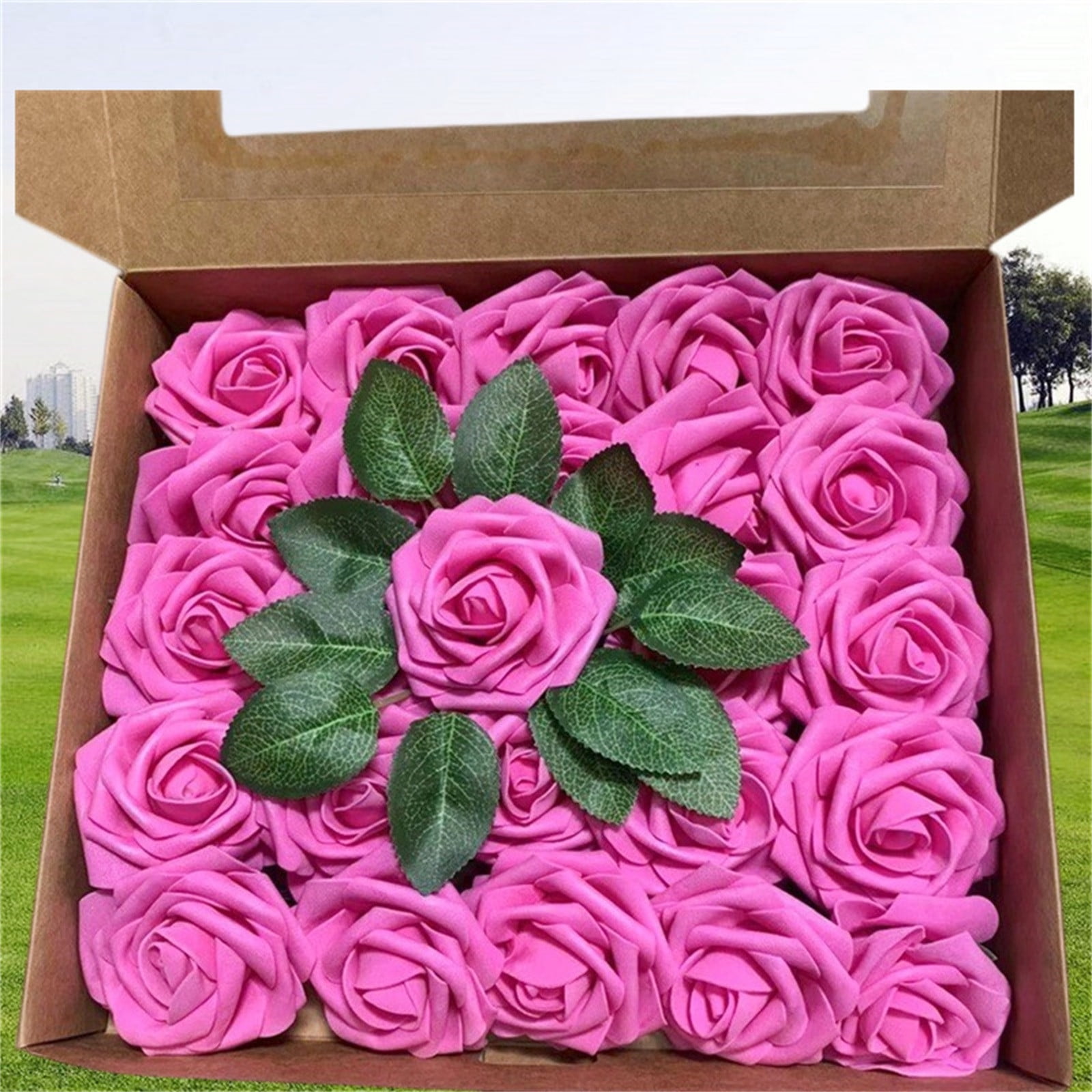 Gift Box 8cm Rose Rose Plus Leaf Belt Rod 25 Flowers Packed Pe Rose