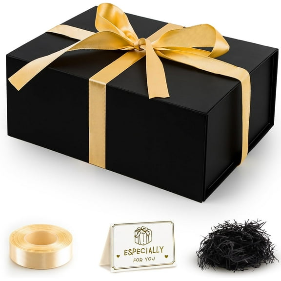 Gift Box, 9.05x6.7x2.7" Boxes with Closure Lids for Presents Groomsman Proposal Large Magnetic Box Wrapping Gifts, Valentines Day Decorations, Birthday Gift, Ribbon, Filler