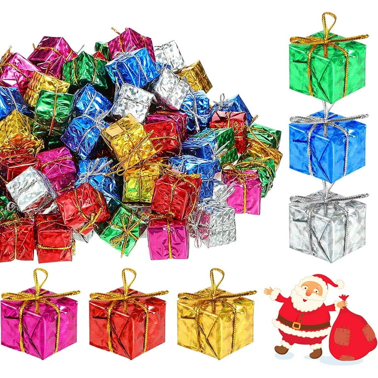 Gift Box Christmas Ornaments 24 Pieces Mini Wrapped Present Boxes Miniature  Foil Ornaments Decoration Boxes,Christmas Decorations,Christmas Shiny Mini