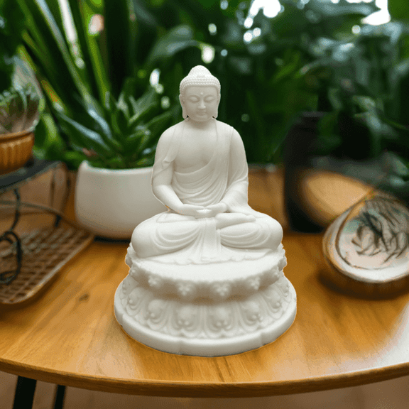 Gift Box Go White Buddha Statue, 7" Resin Statue, Buddha Decor Gift Idea, Set of 1