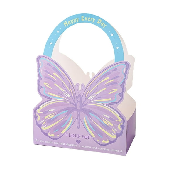 Gift Box, Handheld Gift Bag, Butterflies-Shaped Fresh Flower Bouquet Box, Sturdy Cardboard Material with Handle for Holiday Birthday Anniversary Packaging