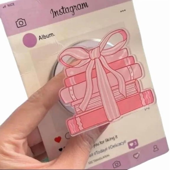 Gift Box Magnetic Phone Grip: Pink Ribbon Gift Stack Popsocket, Cute Book-Inspired Phone Holder, Perfect Gift for Book Lovers & Friends