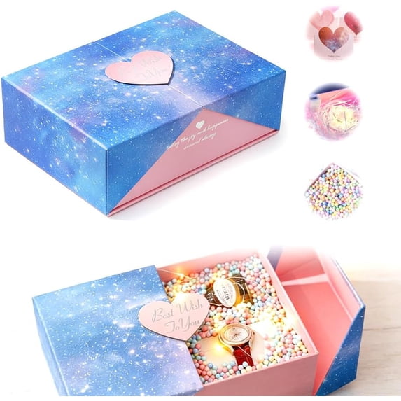 Gift Box, Multiple Sizes Boxes with Magnetic Lids for Presents,Gift Wrap Card, Led Light, Filler,Perfect Valentine's Day, Anniversary, Wedding, Birthdays Blue M(11.4x8.3x3.5 in)