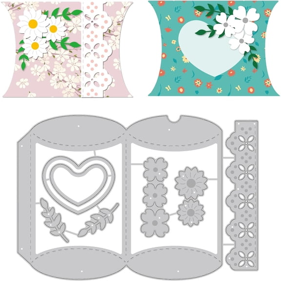 Gift Box Pattern Carbon Steel Cutting Dies Stencils 10.9x16cm Flowers Leaves Love Metal Die Cuts for DIY Scrapbooking Photo Album Decorative Embossing 0.8mm Thick