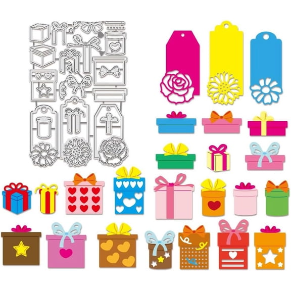 Gift Box Themed Cutting Template Floral Pattern Decorative Embossing Template for DIY DIY Scrapbooking Photo Albums Holiday Cards 0.8mm Thick