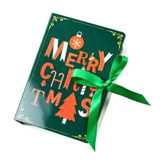 Gift Box with Lid Book Shaped Christmas Treat Box Green Satin Bow 1 Pack for Holiday Favors Party Treats Gifting