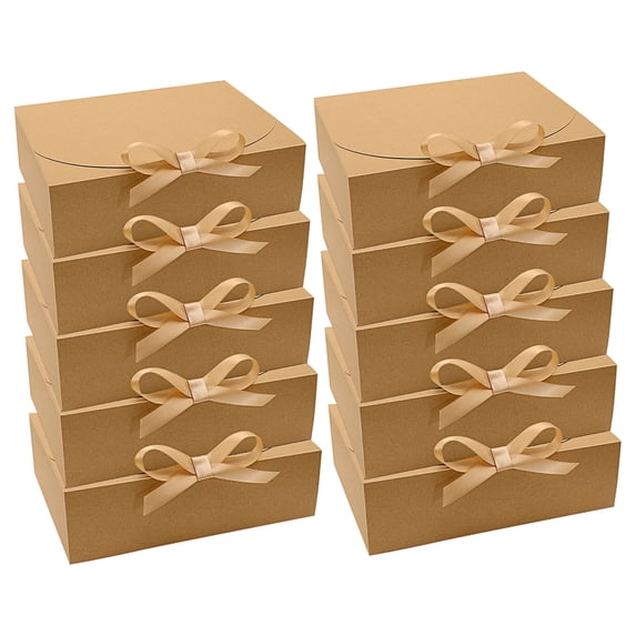 Gift Box with Lid and Ribbon 7x2 Inches for Party Chocolate Candy Kraft Box with Gold Ribbon