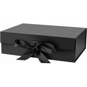 Gift Box with Lid for Presents 10.5x7.5x3.1 Inches with Ribbon and Magnetic Closure1-Pack Black