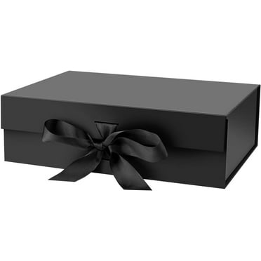 Gift Box with Lid for Presents 10.5x7.5x3.1 Inches with Ribbon and Magnetic Closure(1-Pack) (Black)