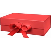 Gift Box with Lid for Presents 10.5x7.5x3.1 Inches with Ribbon and Magnetic Closure1-Pack Red