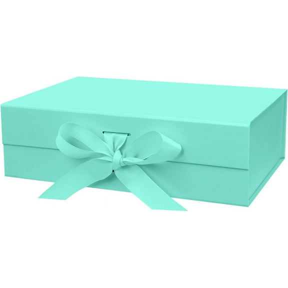 Gift Box with Lid for Presents 10.5x7.5x3.1 Inches with Ribbon and Magnetic Closure(1-Pack) (Robin Blue)