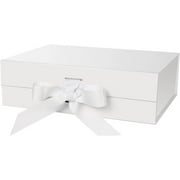 Gift Box with Lid for Presents 10.5x7.5x3.1 Inches with Ribbon and Magnetic Closure1-Pack White