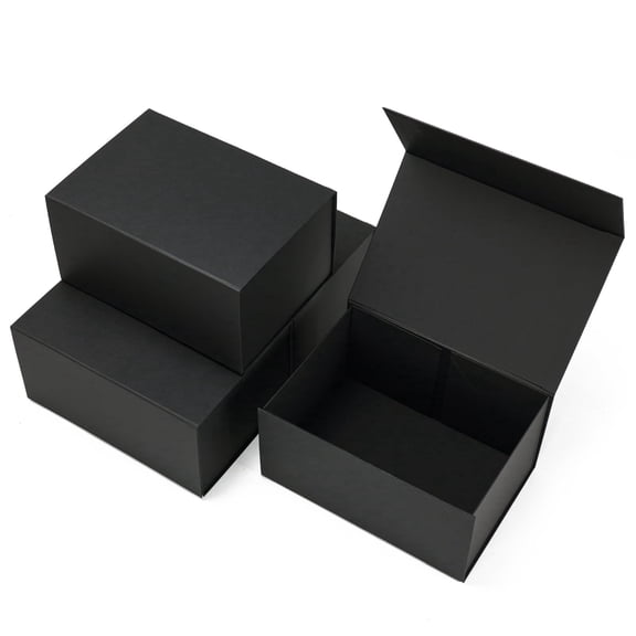 Gift Boxes with Lid for Presents, 10x7x5 Magnetic Gift Boxes, Black (4 pack)