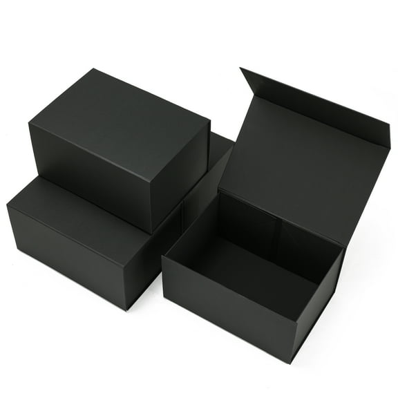 Gift Box with Lid for Presents, 10x7x5 Magnetic Gift Boxes, Black (4 pack)