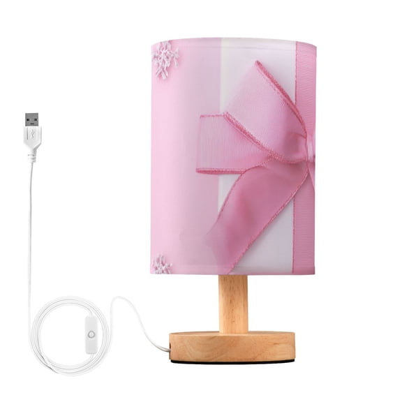 Gift Box with Pink Bows Christmas Valentine Table Lamp with USB Port LED Warm Light Lamp Night Light Home Decor