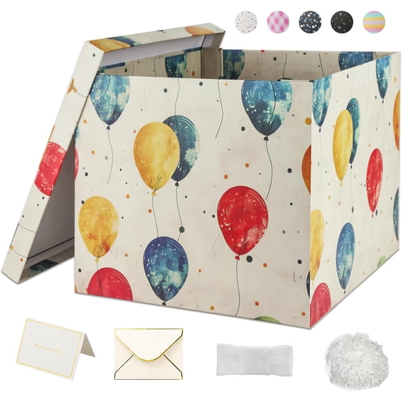 Gift Box12x12x10 Inches,Large Gift Boxes with Lids for Presents,Birthday Box, Gift Box Packaging for Baby Shower,Birthdays,Kids Party (Balloons Box)