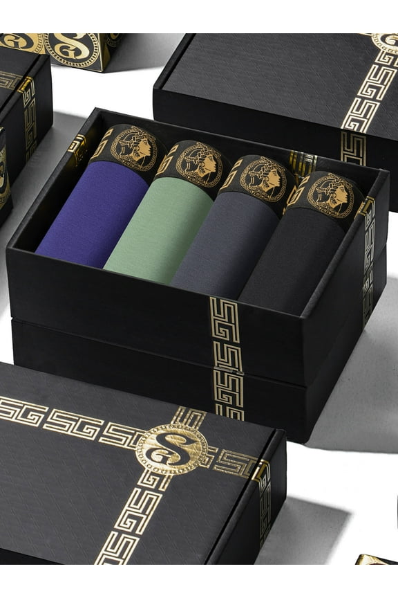 Gift Boxed Men's Underwear Boxer Briefs, Viscose Trunks Calzoncillos Underpants, Moisture Wicking Breathable Natural Fashion