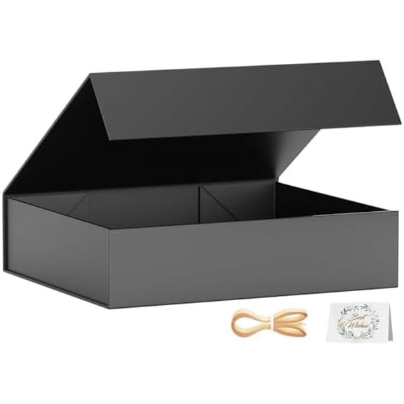Gift Boxes with Lids, 11.5x7.8x3 In Black Gift Box for Presents Magnetic Closure for T-Shirts, Gloves, Scarves, Books, Baby Clothes, Robes Clothing Gift Wrap, Contains Card, Ribbon
