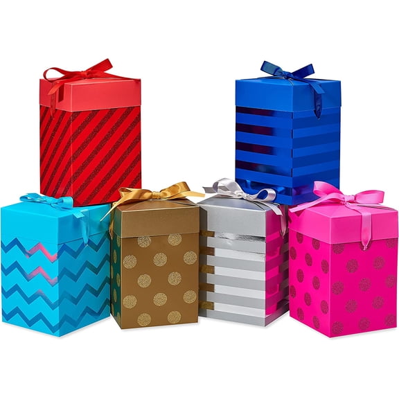 Gift Boxes Push Down, Multicolored with Designs (6 Boxes)