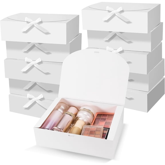 Gift Boxes With Lids, Bridesmaid Proposal Box With Ribbon, White Paper Gift Box for Wedding, Birthday, Christmas Party