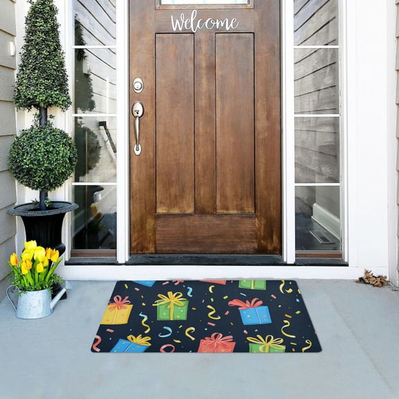Gift Boxes and Confetti Versatile Absorbent Door Mat, Non-Slip, Easy to Clean 32''x20''