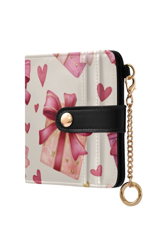 Gift Boxes with Bows Hearts Valentine Women's Wallet PU Leather Card Cases RFID Blocking Purse Billfold with Key Ring