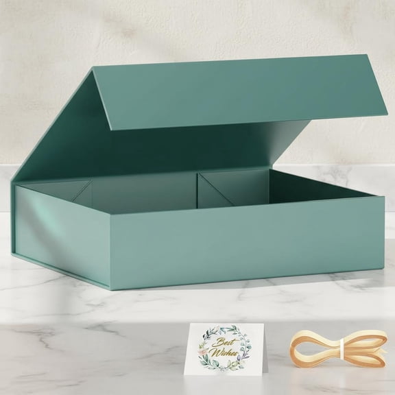 Gift Boxes with Lids, Forest Green, Magnetic Closure for T-Shirts, Gloves, Scarves, Books, Robes, Clothing Gift Wrap, Contains Card, Ribbon