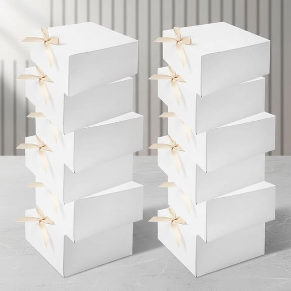 Gift Boxes with Lids, White Gift Boxes Bulk with Gold Bow Ribbon, Kraft Paper for Wedding, Christmas, Halloween