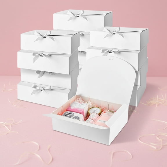 Gift Boxes with Lids, White Paper Gift Box with Ribbon, for Wedding, Packaging, Birthday, Christmas, Party, Present Crafting