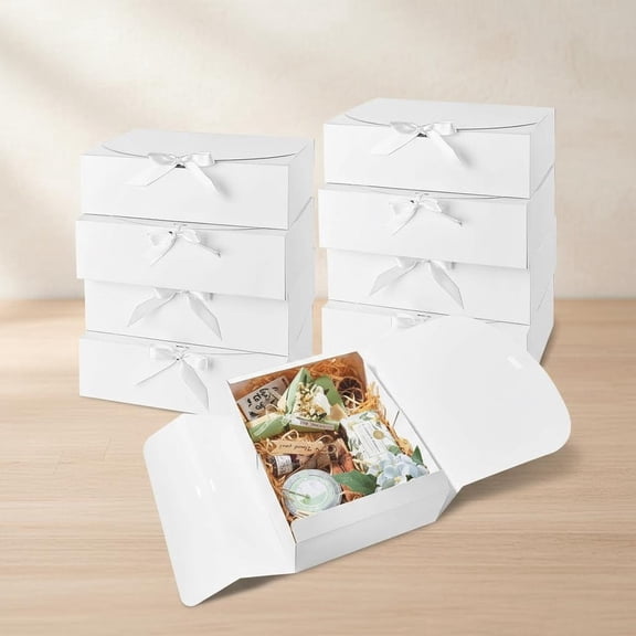 Gift Boxes with Lids for Presents, White Bridesmaid Proposal Boxes with Ribbons for Wedding, Birthday, Party and Bride Shower Packaging