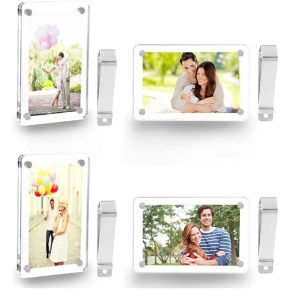 Gift for Boyfriend Husband Girlfriend - 4 Pack Car Visor Clip Picture Frame, Personalized Acrylic Polaroid Wallet Size Photo Holders, Memorial Photograph Display Holder for Valentine's Day
