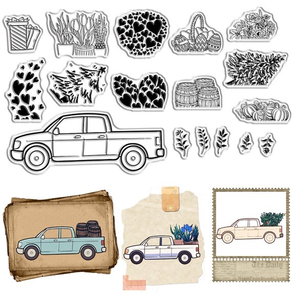 Gift Car Clear Stamp Crafting Reusable Flower Christmas Tree Pumpkin Transparent Vintage Rubber Stamps Greeting Card Making