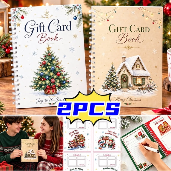 Gift Card Book for Christmas, 2 Pack Christmas Greeting Card Book, DIY Spiral Bound for Holiday Gift Giving - 2 Spiral-Bound Gift Card Booklet in 2 Designs (Xmas Tree) - Akmoler