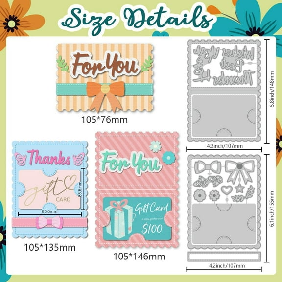 Gift Card Holder Die Cuts for Card Making Card Holder Frame Carbon Steel Cutting Dies Scrapbooking with Bow Embossing Template Dies for DIY Birthday Gift Party Greeting Paper Card