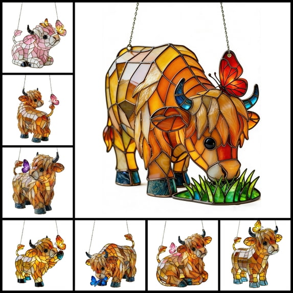 Gift Clearance! Father's Day Highland Cow Ornament, Farmhouse 2D Easter Home Decor, Easter Ornaments for Tree, Father's Day Gift for Dad, Men, Friends, Family, Home Office Decorations Indoor Outdoor