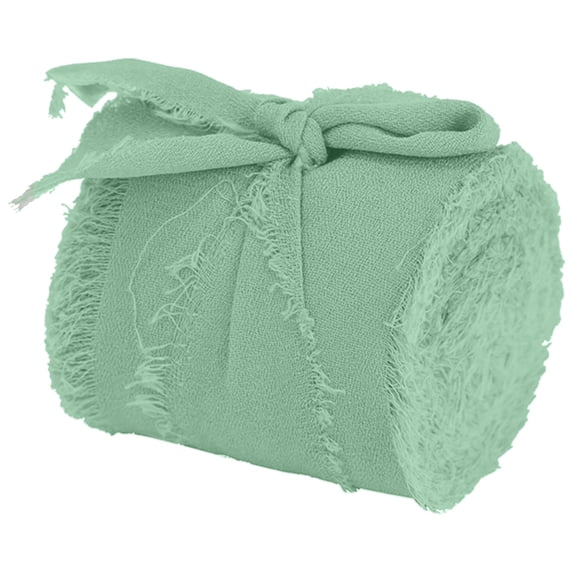 Gift Clearance! Fringe Chiffon Ribbon, Hand-Torn Ribbon, Frayed Edge Ribbon, Rustic Wedding Ribbon, Bouquet Wrapping Ribbon, for Bouquets, Wedding Invitations, Crafts (Sage Green, 3.8 cm × 5 yd)