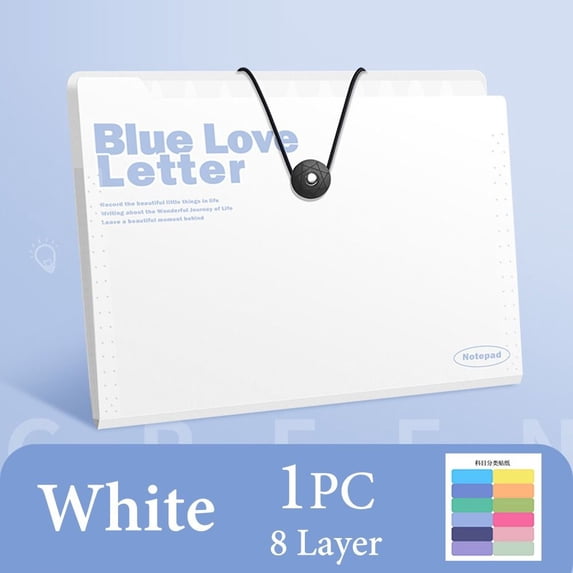 Gift Creative PP 5/8/12 Pockets Envelope Folder Portfolio Organizer Test Paper Storage Organ Bag A4 File Folder File Organizer Document Bag WHITE 8 POCKETS