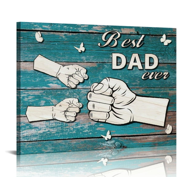 Gift for Dad Fist Bump DAD's Team Picture Canvas Wall Art Painting Framed ,Fathers Day Christmas Birthday Gift,Grandpa Gift Perfect for Home Decor, Bedroom Decoration