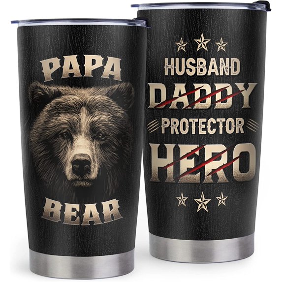 Gift for Dad Insulated Travel Mug - 20oz Papa Bear Stainless Steel Tumbler Cup with Lid - Worlds Best Dad Gifts from Daughter Son Kid Wife on Fathers Day, Birthday, Valentines Day, Christmas