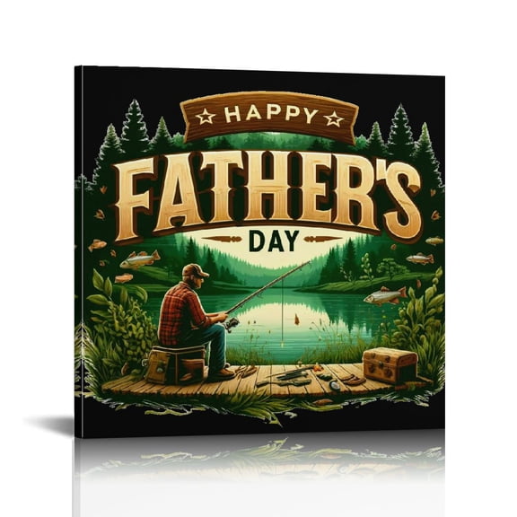 Gift for Dad Vintage Happy Fathers Day fishing Picture Canvas Wall Art Painting Framed ,Fathers Day Christmas Birthday Gift,Grandpa Gift Perfect for Home Decor, Bedroom Decoration