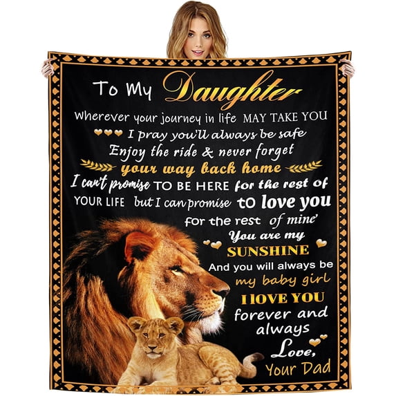 Gift to My Daughter Blanket from Dad Soft Cozy Personalized Flannel Throw Blanket Birthday Christmas Thanksgiving Gifts for Daughter Lion Letter Printed Quilts Custom Blanket 50"x60"