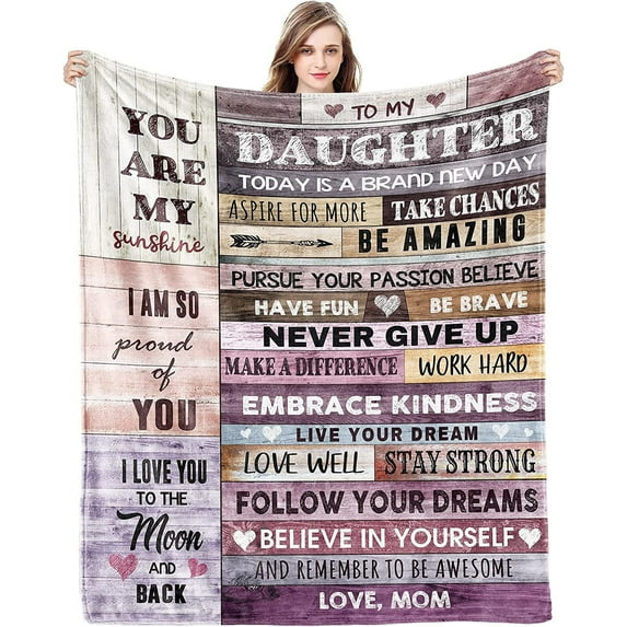 Gift for My Daughter Blanket from Mom as Birthday Present I Love You Letter to Her, Ultra-Soft Flannel Fleece Light Weight Bed Throw (80x60'''', Daughter Gift2)
