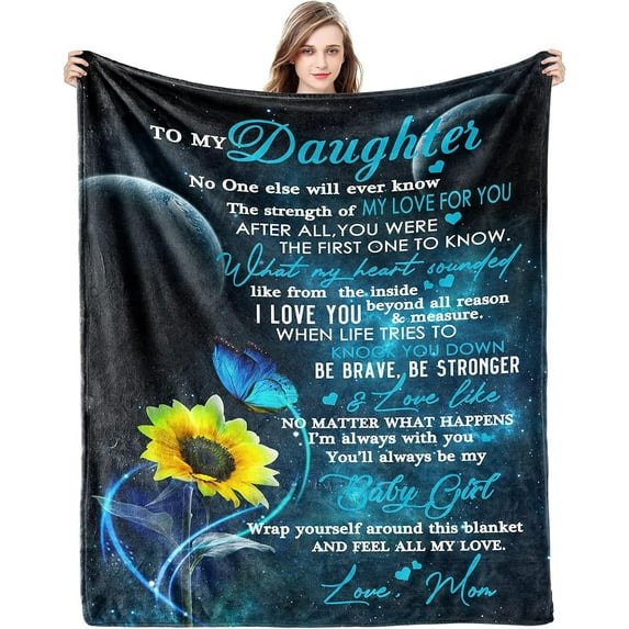 Gift for My Daughter Blanket from Mom as Birthday Present I Love You Letter to Her, Ultra-Soft Flannel Fleece Light Weight Bed Throw (Daughter Gifts1, 50"x60")