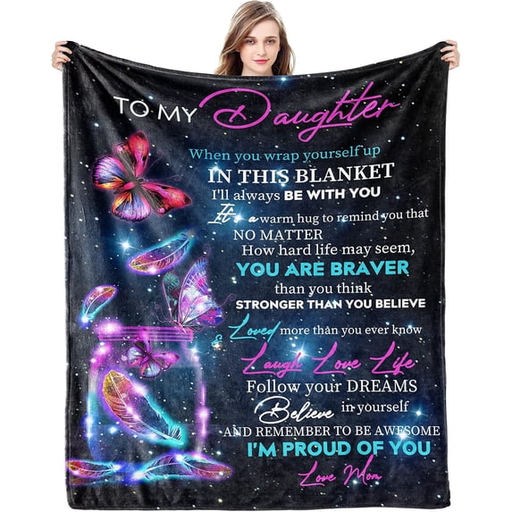 Gift for My Daughter Blanket from Mom as Birthday Present I Love You Letter to Her, Ultra-Soft Flannel Fleece Light Weight Bed Throw (Daughter Gifts2, 50"x60")