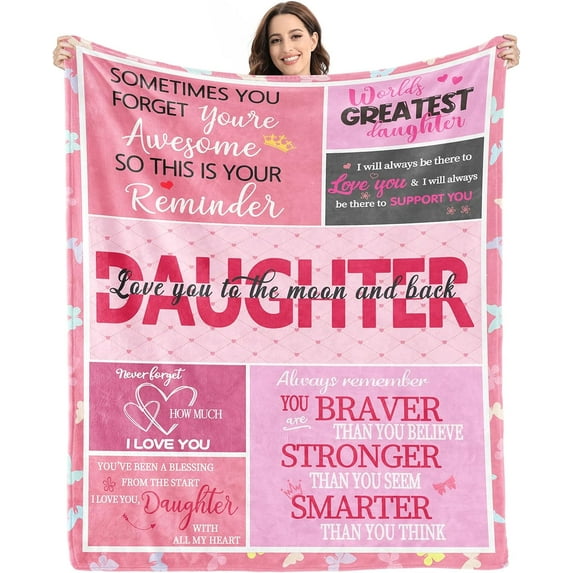 Gift for My Daughter Blanket from Mom Dad as Birthday Present I Love You Letter to Her, Ultra-Soft Flannel Fleece Light Weight Bed Throw (Daughter Gifts9, 50"x60")