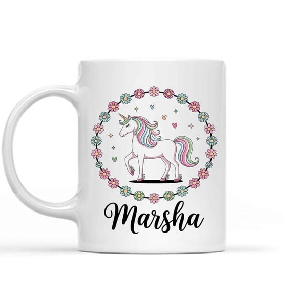 Gift Design Idea Personalized Name, Unicorn and Marsha with Name, Gifts for Women, Gifts for, Birthday Gifts, Christmas Gifts 500642 11 Oz White Ceramic Coffee Mug 908755