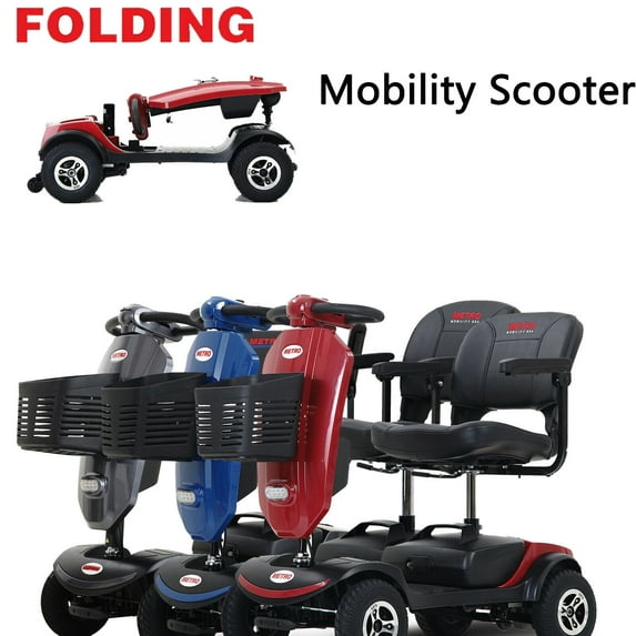 Gift for Elderly! 4 Wheel Mobility Scooter - Electric Powered Wheelchair Device - Compact Heavy Duty Mobile- Long Range Power Extended Battery with Charger and Basket