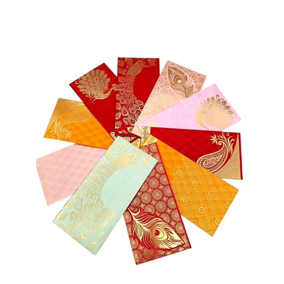 GiftCovery Shagun Envelopes Pack of 25 7 x 3.25 Assorted colour Money Envelopes with Golden Foil Print Wedding, Festival & Special Occasion Gift Envelopes