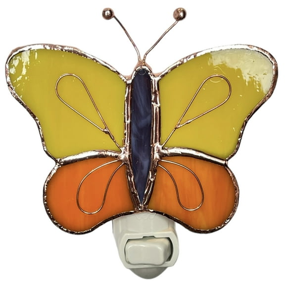 Gift Essentials Butterfly Night Light, Stained Glass Yellow and Orange, Incandescent Light Bulb