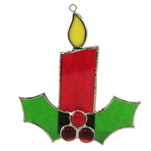 Gift Essentials Red Candle Suncatcher - One Sun Catcher 5.75 Inch, Glass - Hand Crafted Stain Glass Ge244